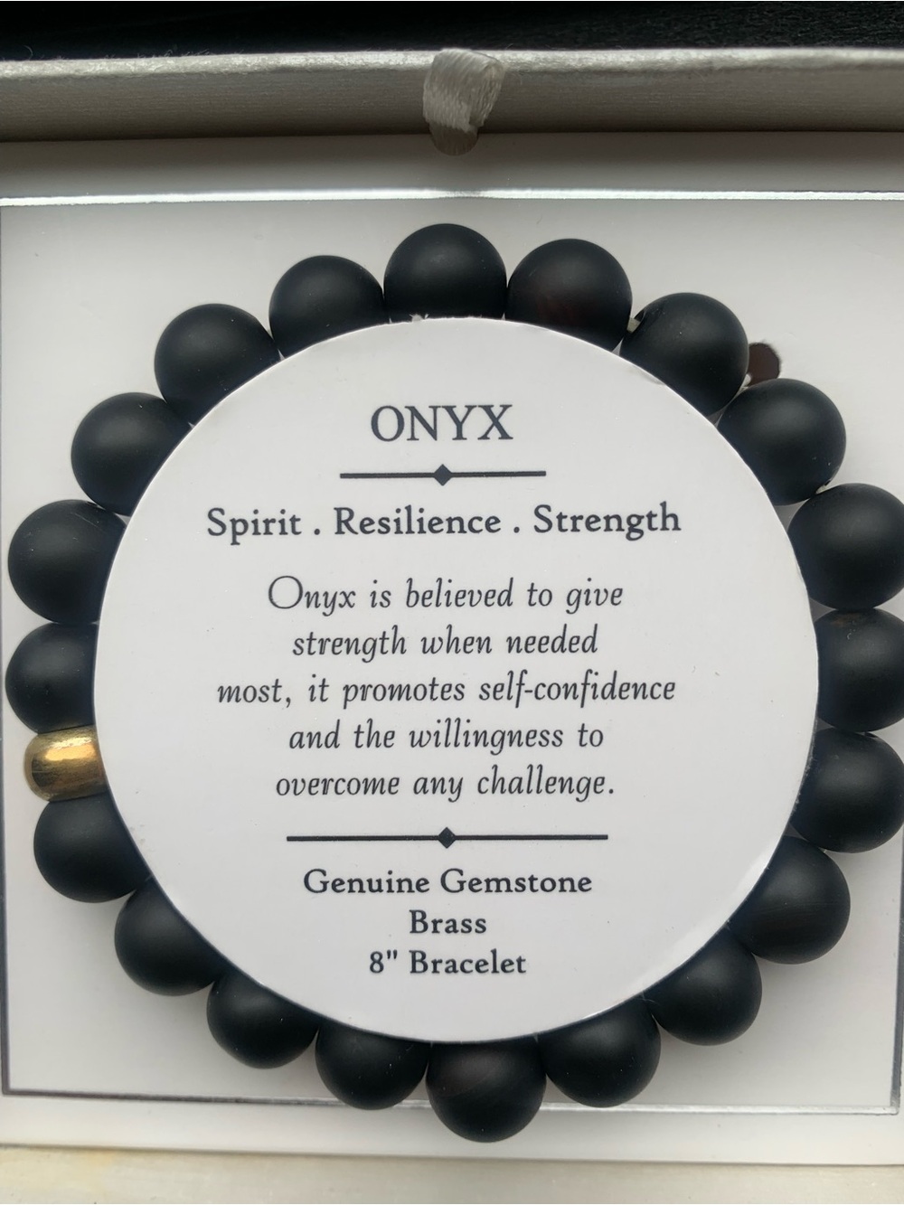 ✨ NIB Shivam 8" Genuine Gemstone Black Onyx Beaded Bracelet with brass bead - Picture 10 of 10